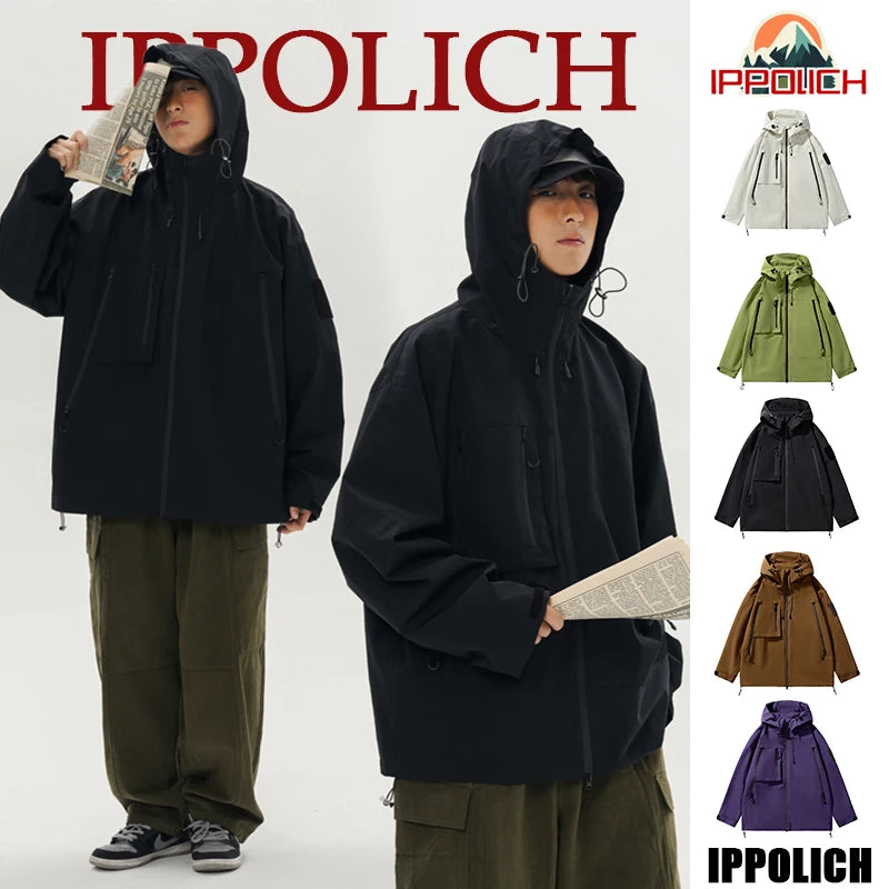 Hiking Jackets Men Waterproof Windproof Casual Hooded Outdoor Sports Clothes Hiking Coat Running Climbing Solid Color Jacket