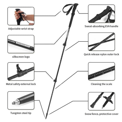 Naturehike ST03 Snow Pro Trekking Poles Outdoor Aluminum Alloy Camping Hiking Cane External Lock Telescopic Climbing Equipment