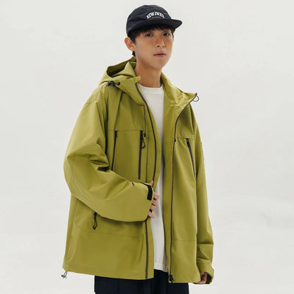 Hiking Jackets Men Waterproof Windproof Casual Hooded Outdoor Sports Clothes Hiking Coat Running Climbing Solid Color Jacket