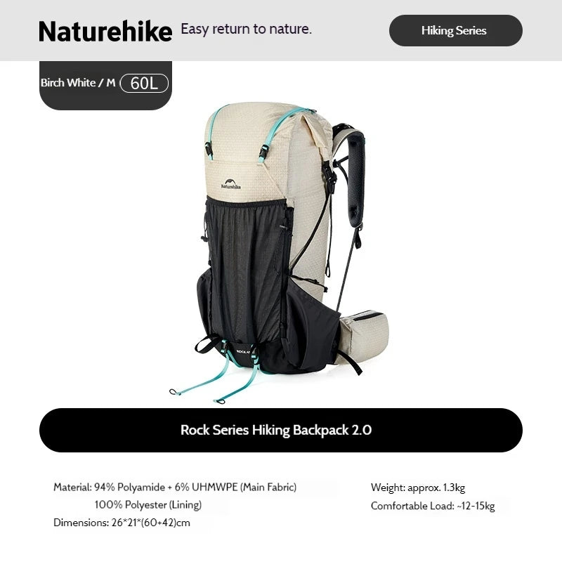 Naturehike Rock 2.0 Hiking Backpack 30L/45L/60L Large Capacity with Rain Cover Professional Outdoor Travel Trekking Shoulder Bag