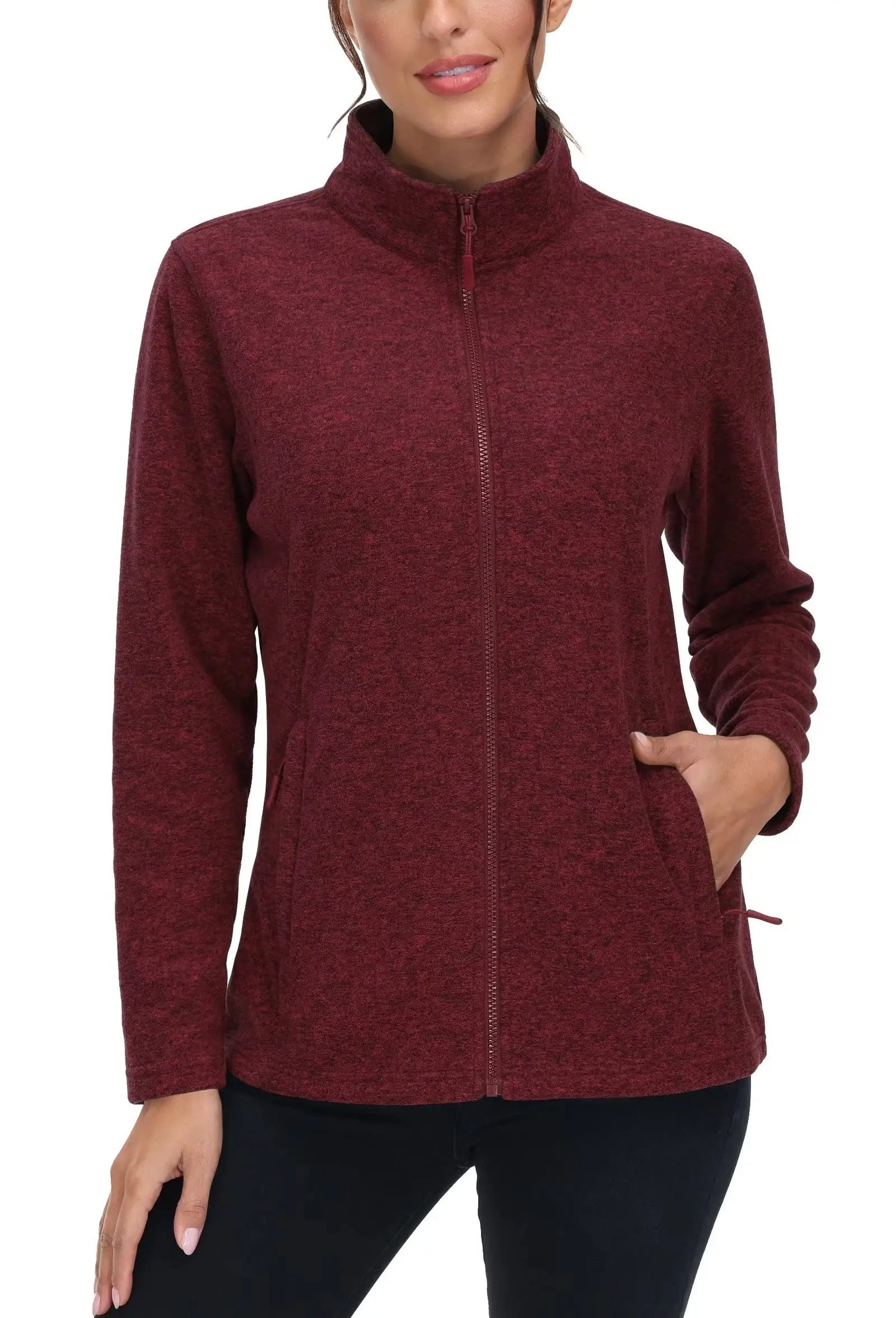 KEFITEVD Women Winter Full Zip Fleece Jacket Thermal Lightweight Coat Ladies Warm Camping Hiking Climbing Casual Top Windbreaker