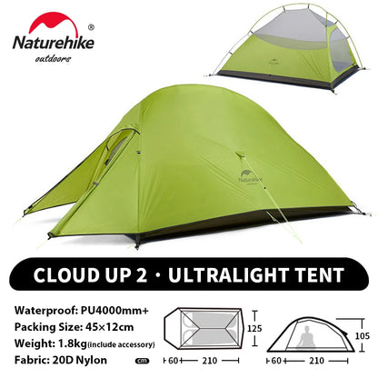 Naturehike Cloud Up 2 People Tent Ultralight 20D Camping Tent Waterproof Outdoor Hiking Travel Backpacking Cycling Fishing Tents