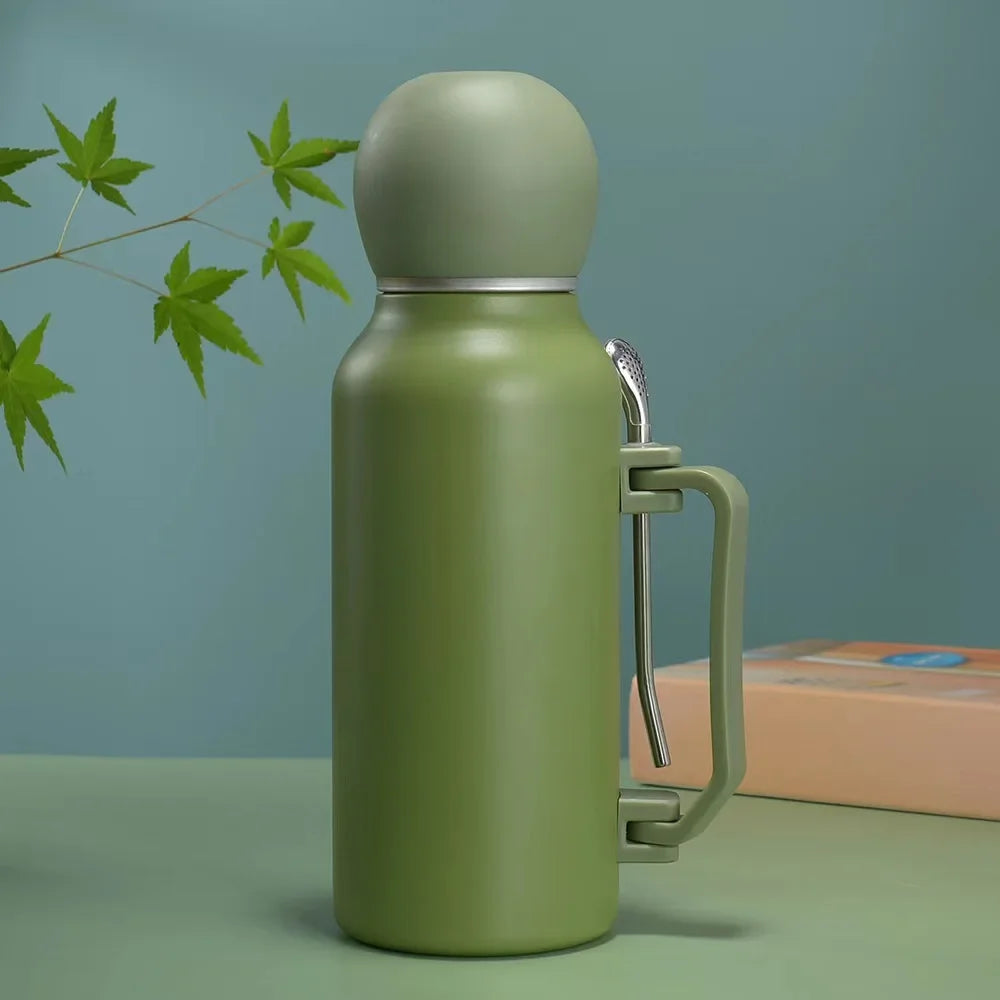 Stainless Steel Yerba Mate Thermos 1200ml Large Capacity Portable Vacuum Flask Outdoors Insulated Tumbler Handle Water Bottle
