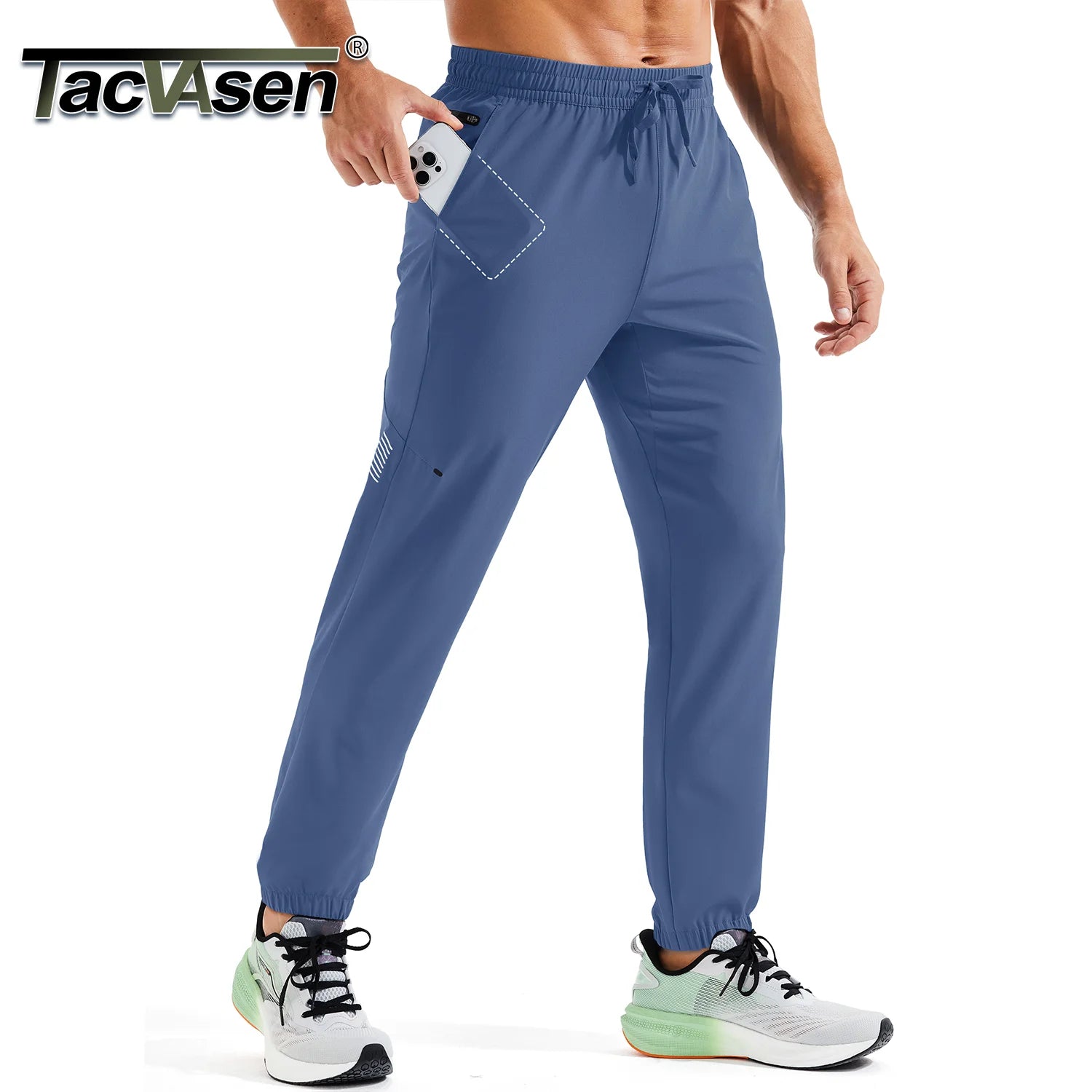 TACVASEN Lightweight UPF50+ Sweatpants Mens Quick Dry Hiking Pants with 3 Pockets Waterproof Trekking Fishing Casual Joggers