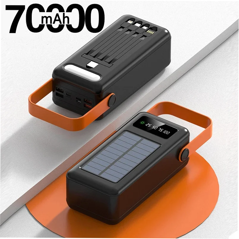 150000mAh Solar Panel Power Bank Fast charging Power Station with Four Wire External Battery Pack with Flashlight For Outdoors