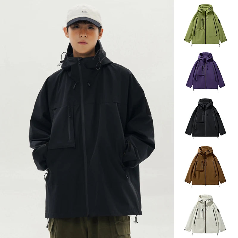 Hiking Jackets Men Waterproof Windproof Casual Hooded Outdoor Sports Clothes Hiking Coat Running Climbing Solid Color Jacket