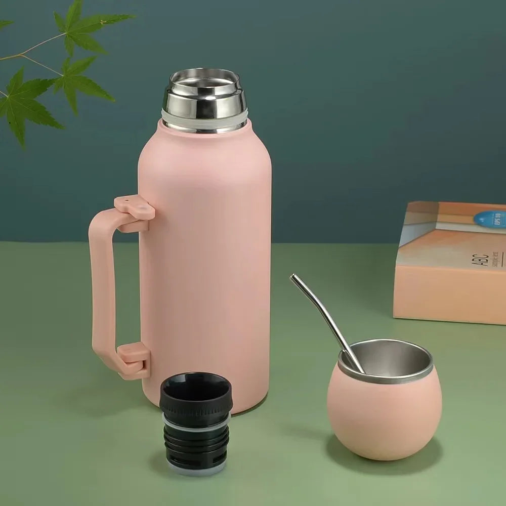 Stainless Steel Yerba Mate Thermos 1200ml Large Capacity Portable Vacuum Flask Outdoors Insulated Tumbler Handle Water Bottle