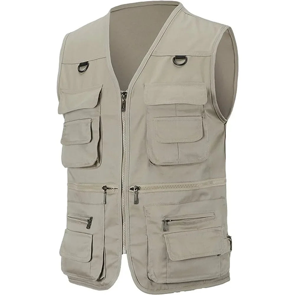 Outdoor Hiking Vest Men's Multi-pocket Breathable Hunting Fishing Vest Men's Thin Outdoor Simple Sports Jacket