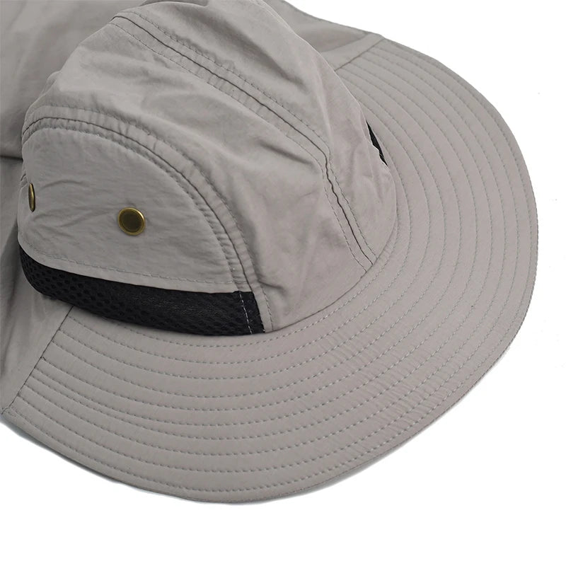 New Print Logo Solid Color Visor Hat Adjustable Fishing Cap Men Uv Face Neck Cover Hats Quick Drying Wide Brim Hiking Caps