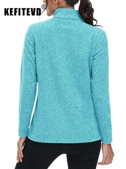 KEFITEVD Women Winter Full Zip Fleece Jacket Thermal Lightweight Coat Ladies Warm Camping Hiking Climbing Casual Top Windbreaker