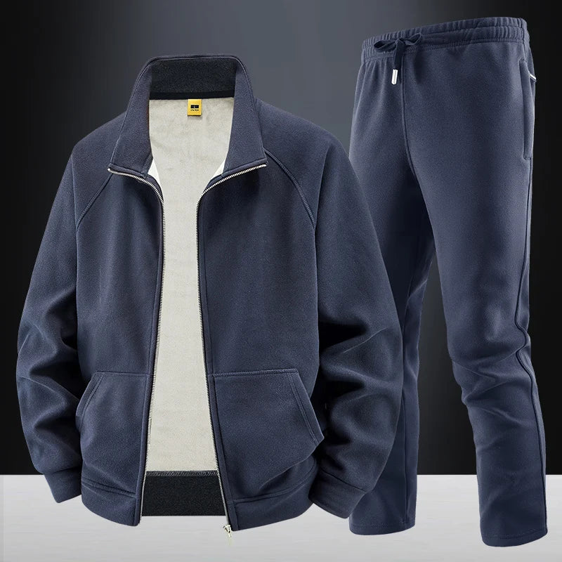 Thick Sets Brand Casual Men's Sets Cashmere Tracksuit Outdoors Fleece Track Suits Jacket + Pant Warm Fur Winter Men's Sweatshirt