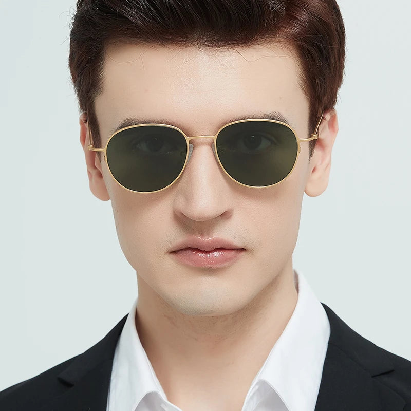 Handmade Pure Titanium Polarized Sunglasses Men Oval Round Eyeglasses Outdoors Women Big Face Spectacles Eyewear No Fade Eyewear