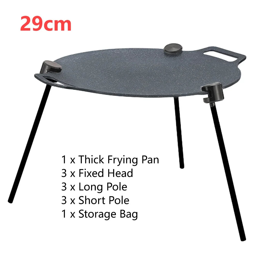33cm Open Flame Cooking Pot Non-Stick Round Grilling Pan Multi-Purpose Camping Skillet Tray with Adjustable Bracket