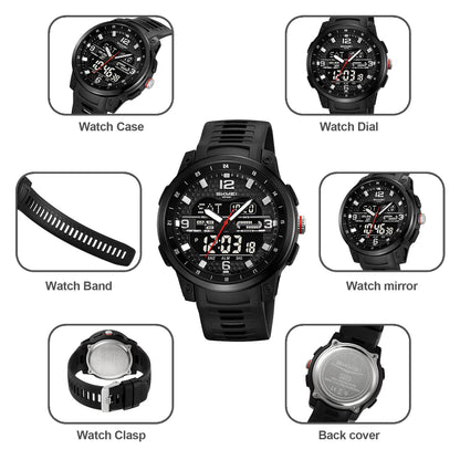 SKMEI Large dial Sport Watches Quartz Digital Display Outdoors Waterproof with Calendar Analog Three Time Zone Alarm Clock 2401