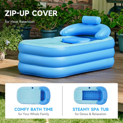 Inflatable Adult Bath Tub, Free-Standing Blow Up Bathtub with Foldable Portable Feature for Adult Spa with Electric Air Pump