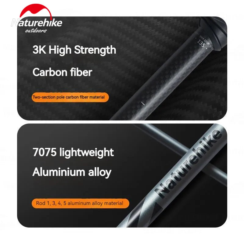 Naturehike 5-Section Trekking Pole Teleskopic Ultralight Walking Stick Hiking Climbing Stick Carbon Fiber Aluminum Alloy Folding