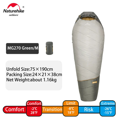 Naturehike MG120 5℃ MG270 -2℃ Mummy Sleeping Bag Ultralight Camping Hiking Cotton Warm Thermal Winter Machine Wash Tour Gear