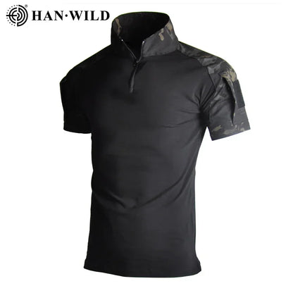 Men's Short Sleeve Softair Tactical Shirt for Men Combat Shirt Zipper Cotton Hiking CP Camoufalge Airsoft T Shirts Climbing Tee