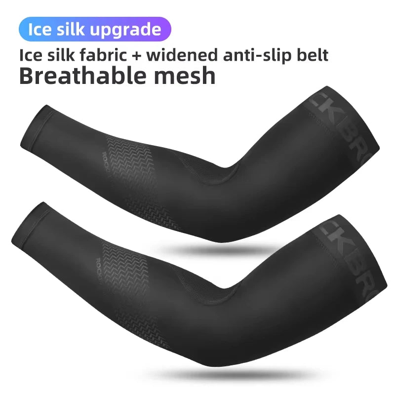 ROCKBROS Cycling Sleeves Summer Ice Fabric Running Arm UV Protection Sleeves Basketball Camping Riding Outdoors Sports Sleeves