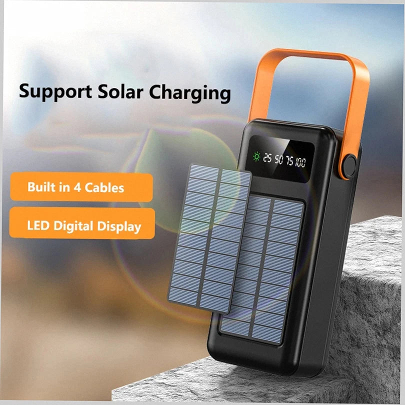150000mAh Solar Panel Power Bank Fast charging Power Station with Four Wire External Battery Pack with Flashlight For Outdoors