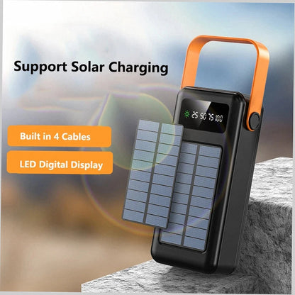 150000mAh Solar Panel Power Bank Fast charging Power Station with Four Wire External Battery Pack with Flashlight For Outdoors