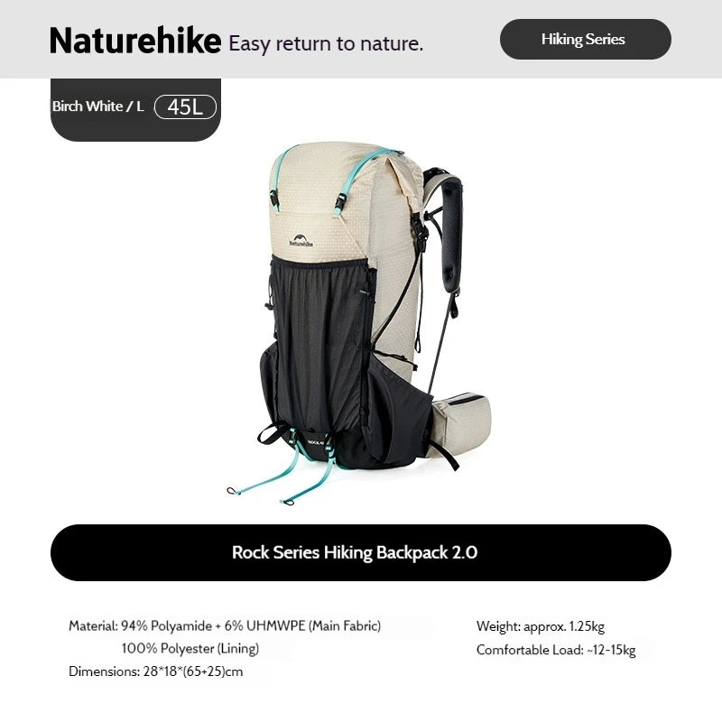 Naturehike Rock 2.0 Hiking Backpack 30L/45L/60L Large Capacity with Rain Cover Professional Outdoor Travel Trekking Shoulder Bag