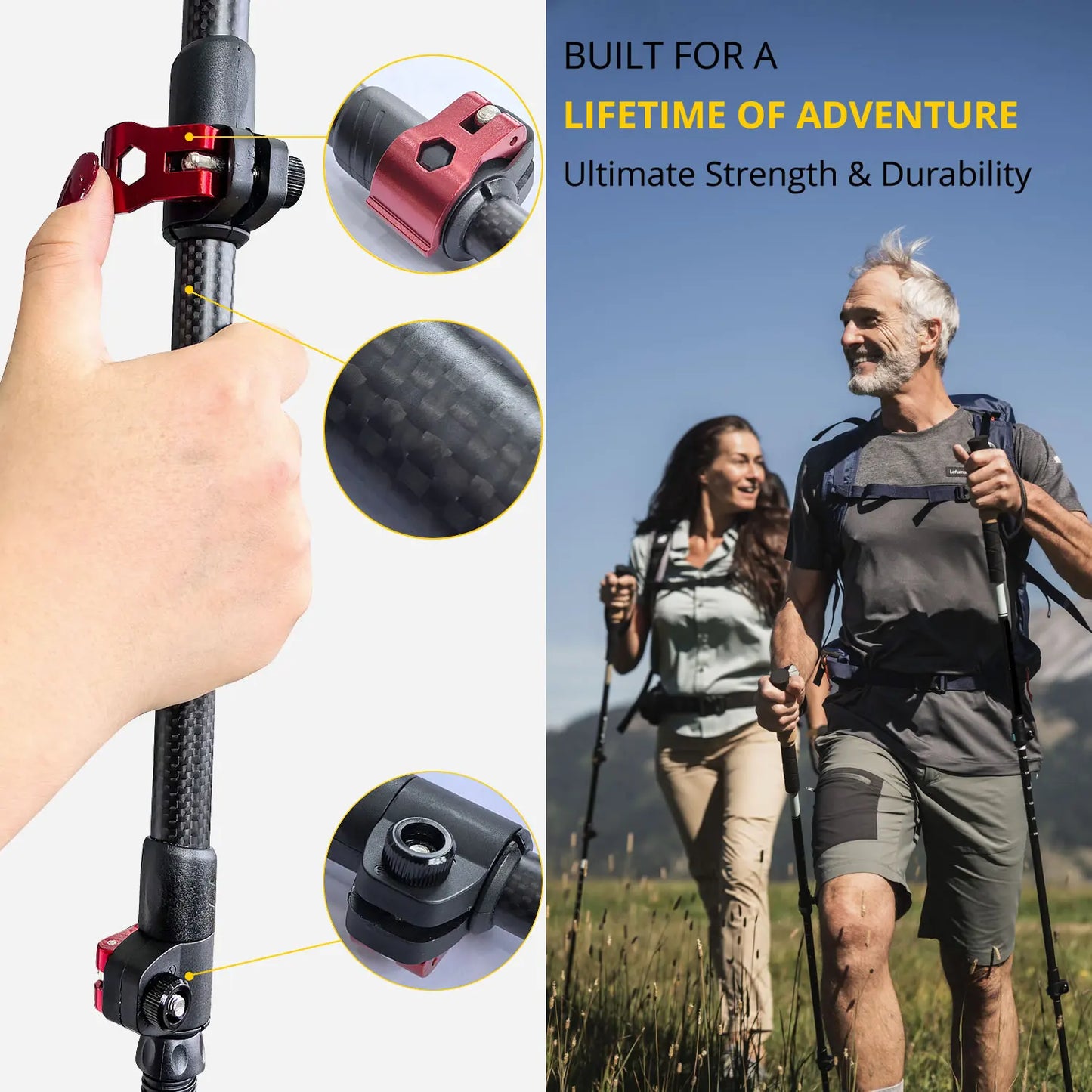 Lighten Up 1/2 Pcs Carbon Fiber Trekking Poles Collapsible Telescopic Walking Sticks with Cork Handle Ultralight Hiking