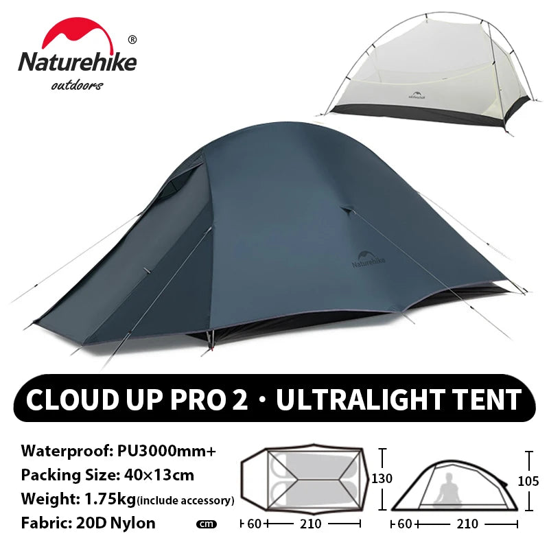 Naturehike Cloud Up 2 People Tent Ultralight 20D Camping Tent Waterproof Outdoor Hiking Travel Backpacking Cycling Fishing Tents