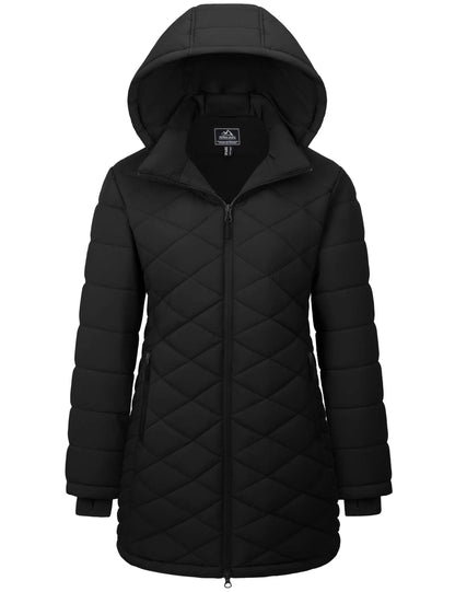 TACVASEN Winter Long Quilted Puffer Jackets Women's Lightweight Warm Insulated Coat Waterproof Outwear Parkas with Hood Hiking