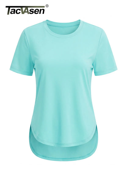 TACVASEN Womens UPF 50+ Sun Protection High Low Hem T-Shirt Quick Dry Hiking Side Split Top Summer Outdoor Breathable Shirts