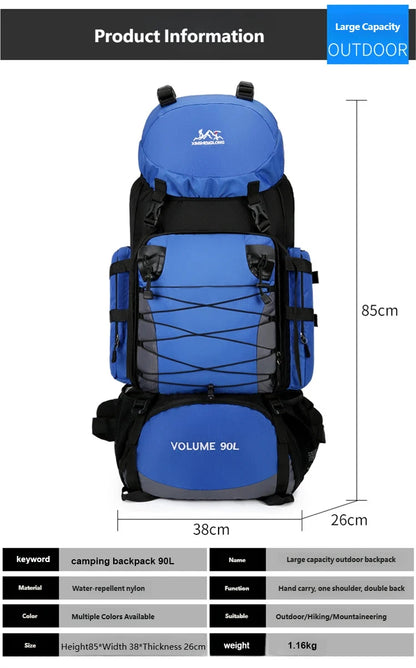 Molle 90L Outdoor Mountaineering Waterproof Rucksack Bag Sports Double Shoulder Bag Casual Hiking Travel Tactical Backpack