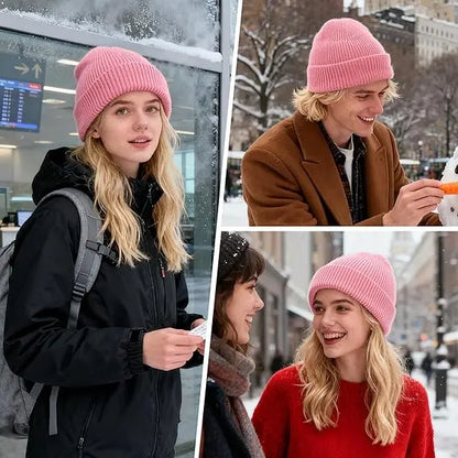 Men Women 100% Merino Wool Beanie Hats Winter Thermal Hat Cuffed Knit Ribbed Beanie Hiking Skiing One Size