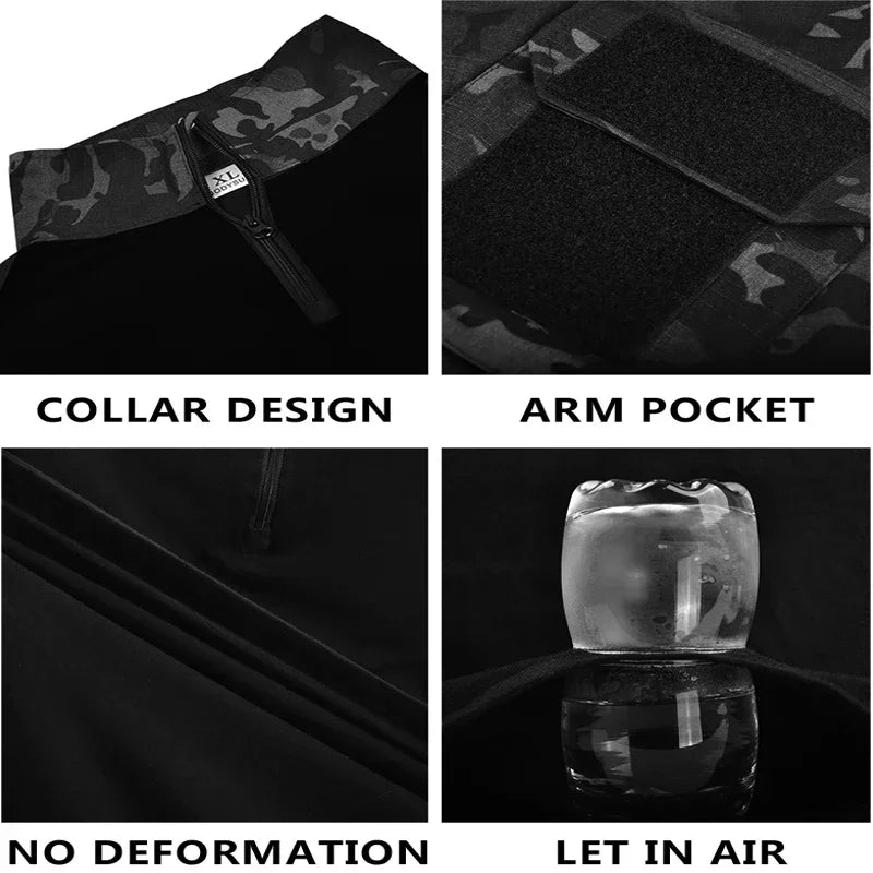 Men's Short Sleeve Softair Tactical Shirt for Men Combat Shirt Zipper Cotton Hiking CP Camoufalge Airsoft T Shirts Climbing Tee