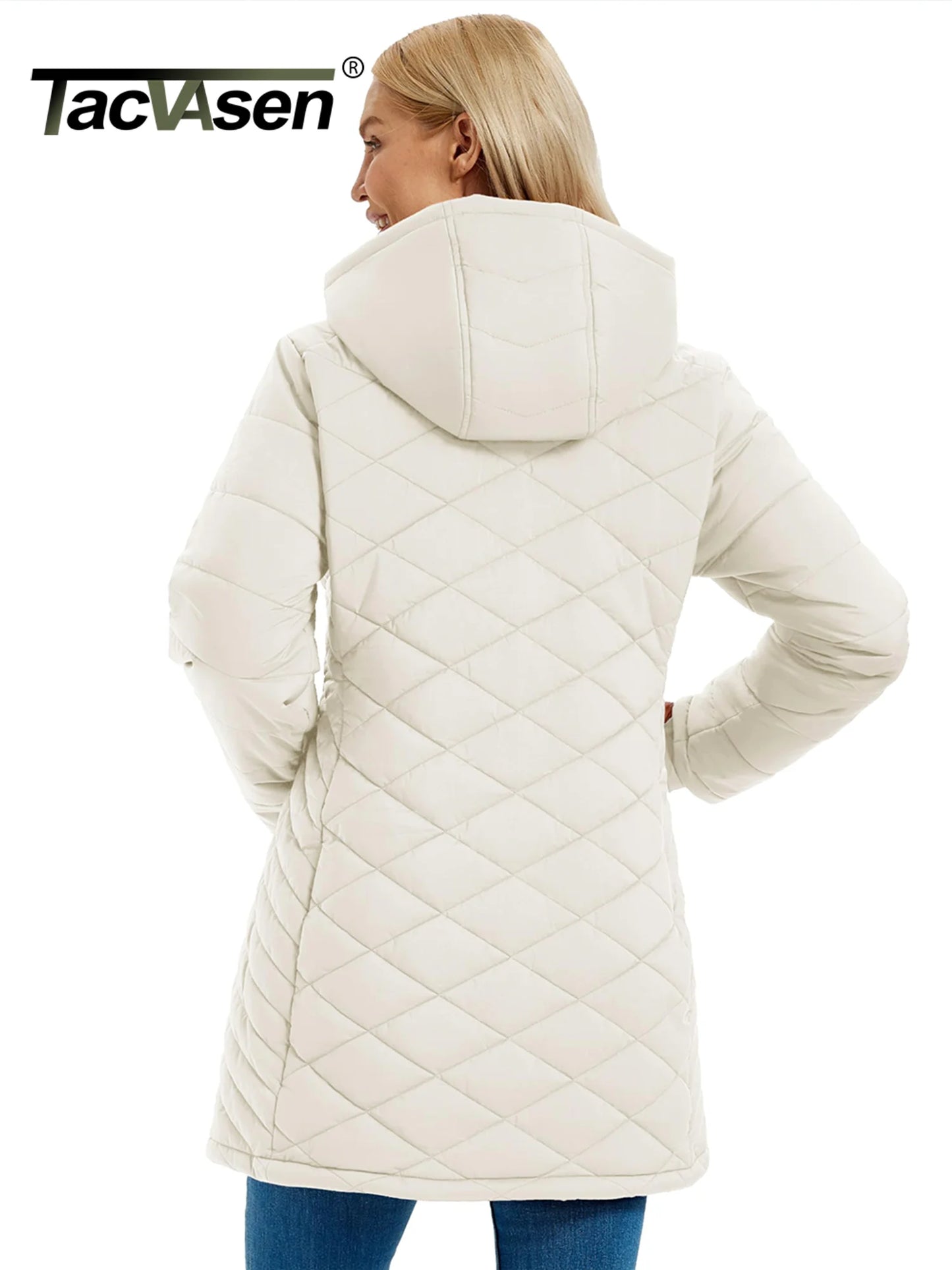 TACVASEN Winter Long Quilted Puffer Jackets Women's Lightweight Warm Insulated Coat Waterproof Outwear Parkas with Hood Hiking