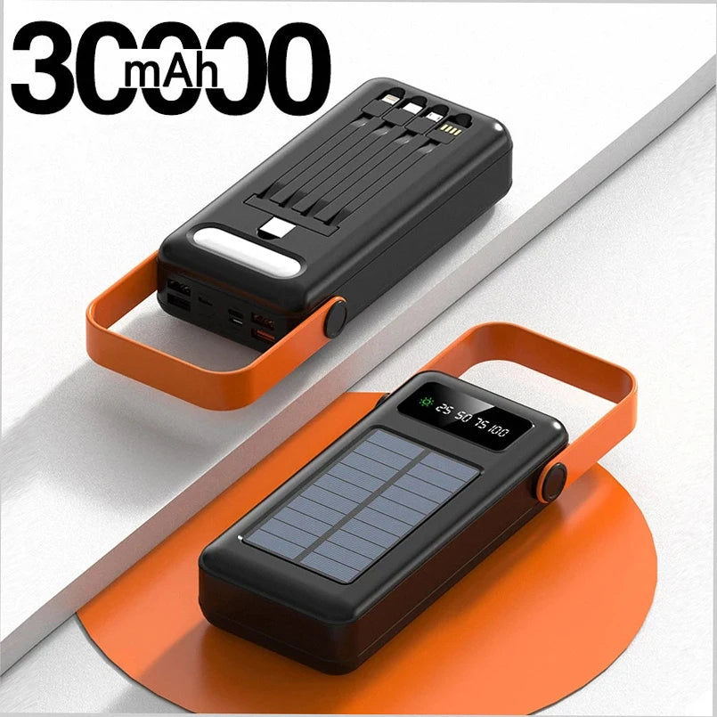 150000mAh Solar Panel Power Bank Fast charging Power Station with Four Wire External Battery Pack with Flashlight For Outdoors