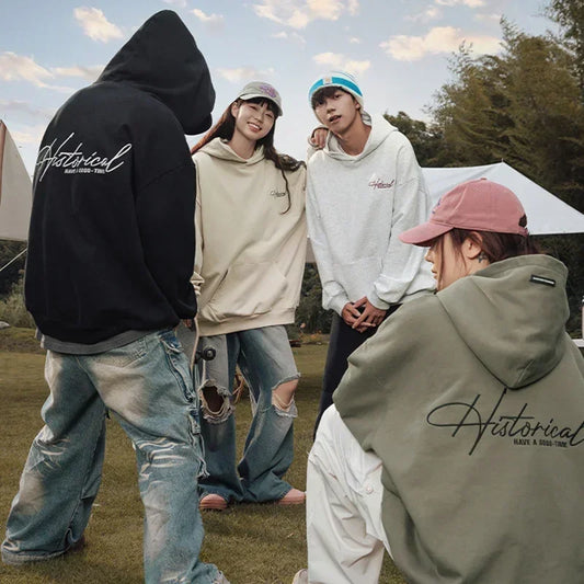 TFETTERS Brand Baggy Hooded Sweatshirt for Couples 2025 New Autumn Winter Vintage Embroidery Men Hoodie Outdoors Motion Clothing