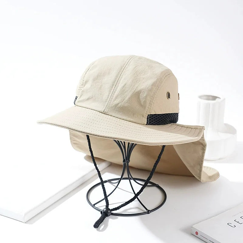 New Print Logo Solid Color Visor Hat Adjustable Fishing Cap Men Uv Face Neck Cover Hats Quick Drying Wide Brim Hiking Caps