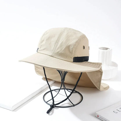 New Print Logo Solid Color Visor Hat Adjustable Fishing Cap Men Uv Face Neck Cover Hats Quick Drying Wide Brim Hiking Caps