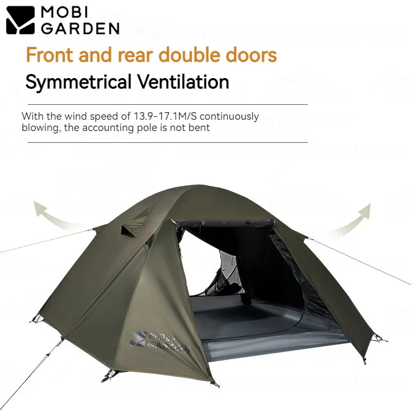MOBI GARDEN Camping Hiking Tent 2-4 Person Portable Ultralight 3 Season Waterproof Black Coating for Outdoor Travel Backpacking