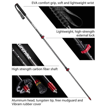 Naturehike ST10-Trekking Pole 135g Carbon Fiber Cane External Lock 3-Section Telescopic Rod Ultralight Hiking Walking Stick Cane