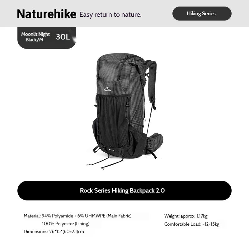 Naturehike Rock 2.0 Hiking Backpack 30L/45L/60L Large Capacity with Rain Cover Professional Outdoor Travel Trekking Shoulder Bag
