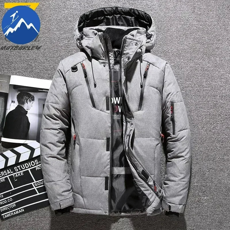 Winter Thickened Men Down Jacket Climbing Hunting Hooded Warm White Duck Down Coat Man Casual Lightweight Puffer Jacket Ski Snow