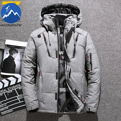 Winter Thickened Men Down Jacket Climbing Hunting Hooded Warm White Duck Down Coat Man Casual Lightweight Puffer Jacket Ski Snow