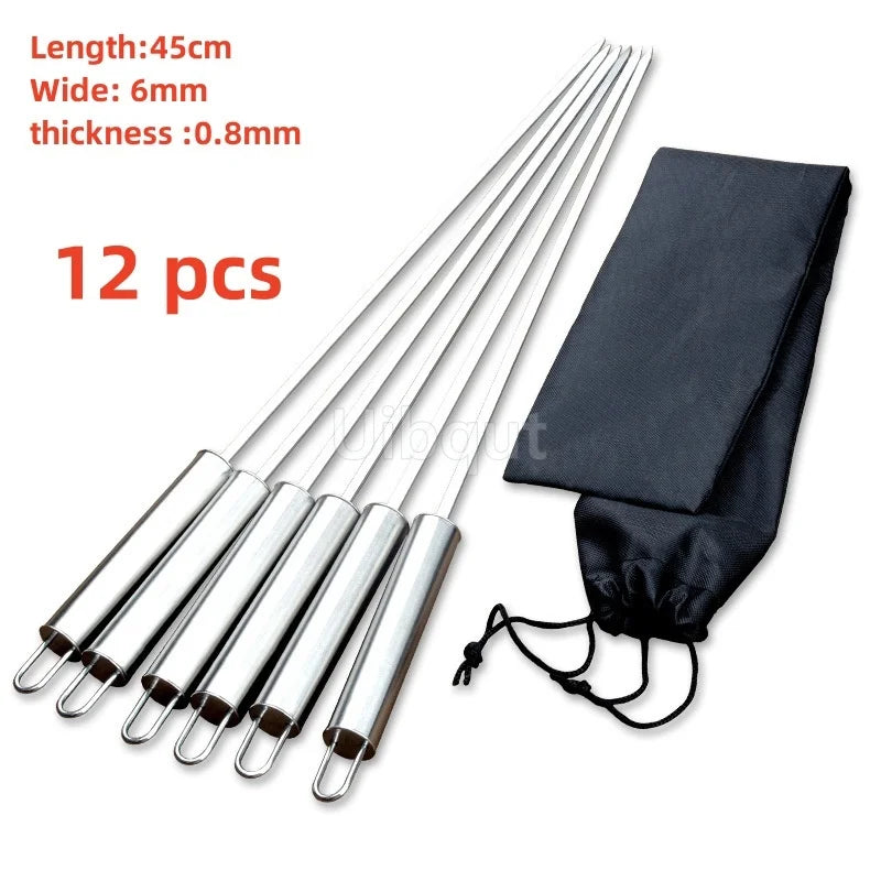 6pcs or 12 pcs BBQ Skewers 55cm big Long Handle Kebab Barbecue Grill Stick Wood BBQ Fork Stainless steel Outdoors Grill Needle