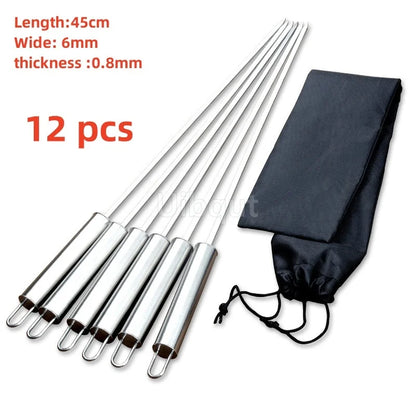 6pcs or 12 pcs BBQ Skewers 55cm big Long Handle Kebab Barbecue Grill Stick Wood BBQ Fork Stainless steel Outdoors Grill Needle