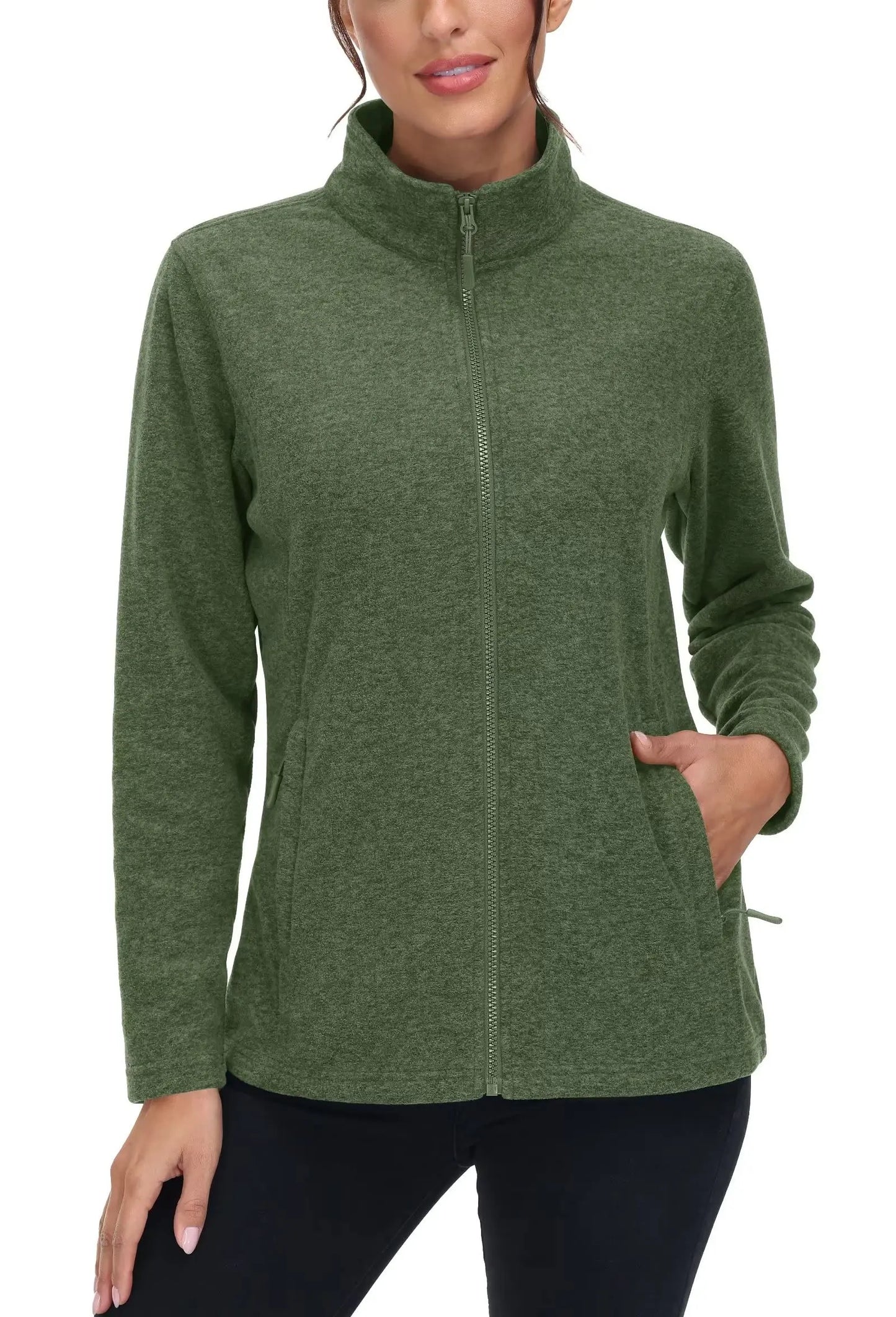 KEFITEVD Women Winter Full Zip Fleece Jacket Thermal Lightweight Coat Ladies Warm Camping Hiking Climbing Casual Top Windbreaker