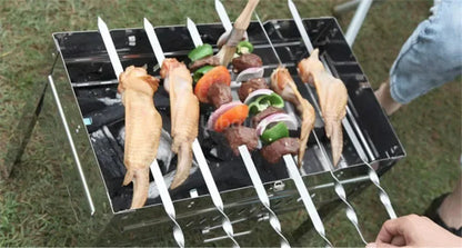 6pcs or 12 pcs BBQ Skewers 55cm big Long Handle Kebab Barbecue Grill Stick Wood BBQ Fork Stainless steel Outdoors Grill Needle