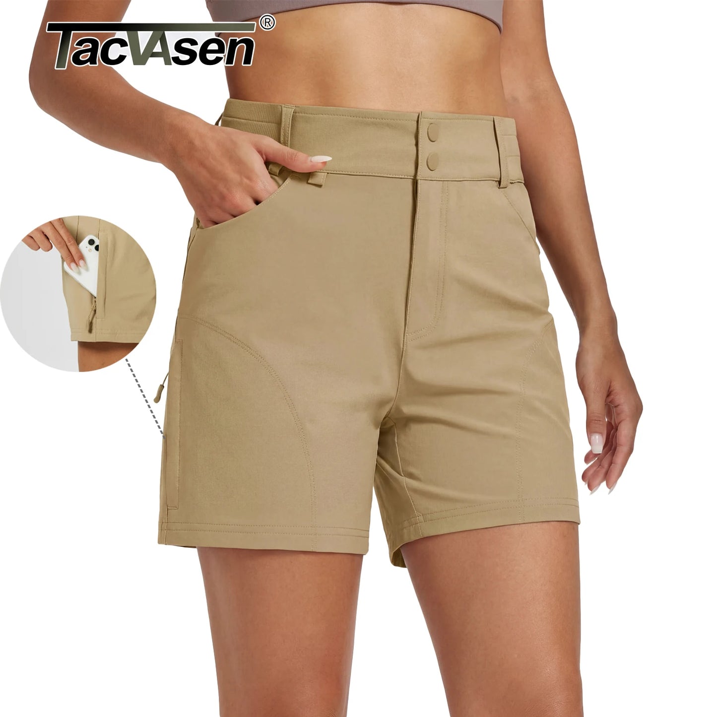 TACVASEN Womens Quick Dry Hiking Cargo Shorts Lightweight Water Resistant Shorts With 6 Pockets Summer Elastic Waist Golf Shorts