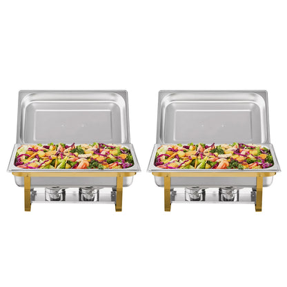 2/4Pack Chafing Dish Set Stainless Steel 316 Gold Rectangular Buffet Warmer for Hotel Catering Parties Weddings Outdoors