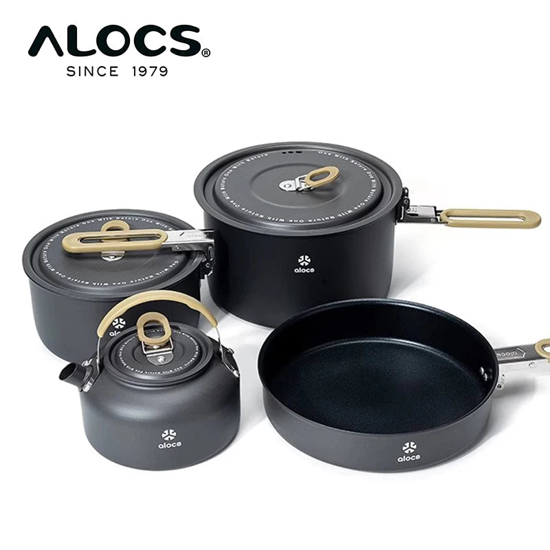 ALOCS Portable Camping Pot Set Mess Kit Cookware Fry Pan Water Kettle for Outdoor Hiking Picnic Backpacking CW-C06PRO